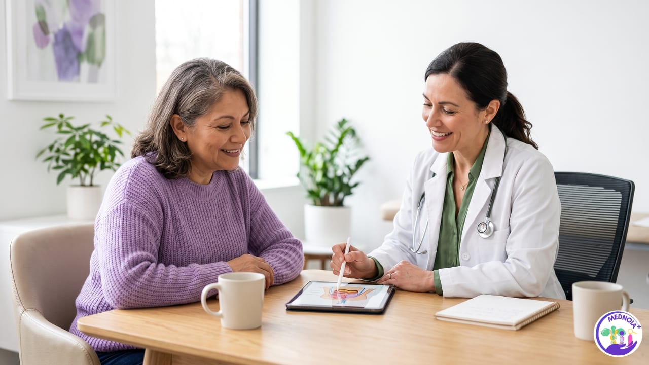 A doctor and patient reviewing lung-health information together on a tablet